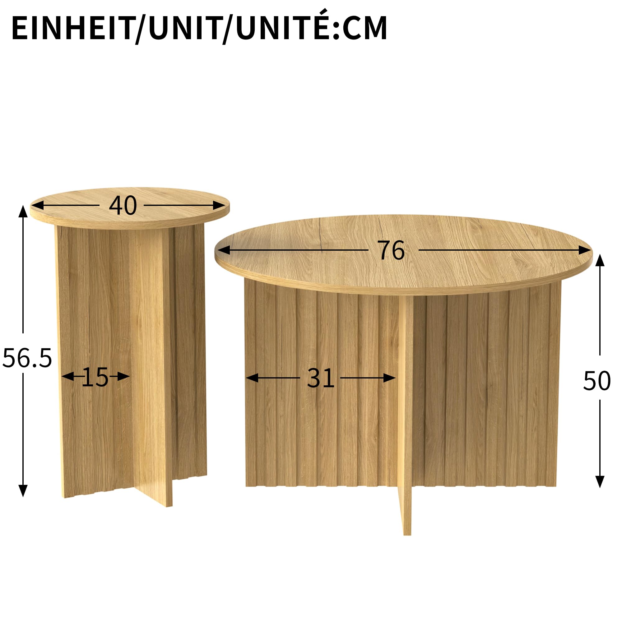 Moderno juego de mesa nido de madera de 2 piezas – Mesas de centro redondas y mesas de café con diseño escandinavo, ahorro de espacio y versátil (natural)