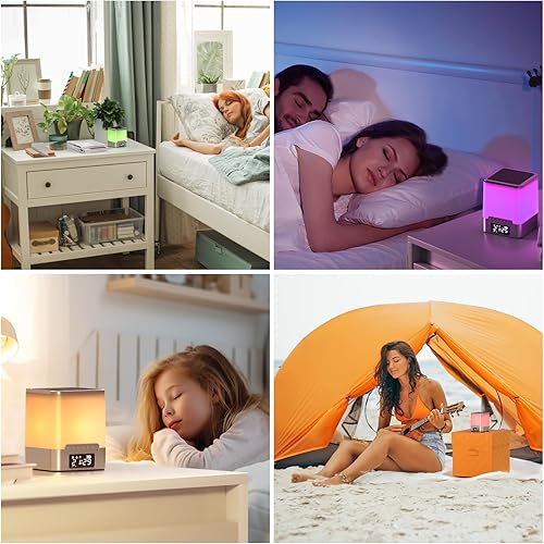 Miniatura 7 de Reloj despertador para dormitorio, altavoz Bluetooth con luz nocturna RGB con ritmos musicales, despertador con sonido y luz, control táctil