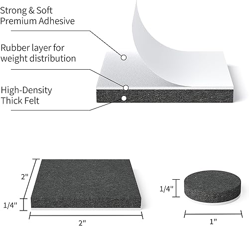 Miniatura 2 de Yelanon Almohadillas de fieltro para muebles de madera dura, 80 almohadillas de fieltro prémium para patas de silla, protectores de piso para
