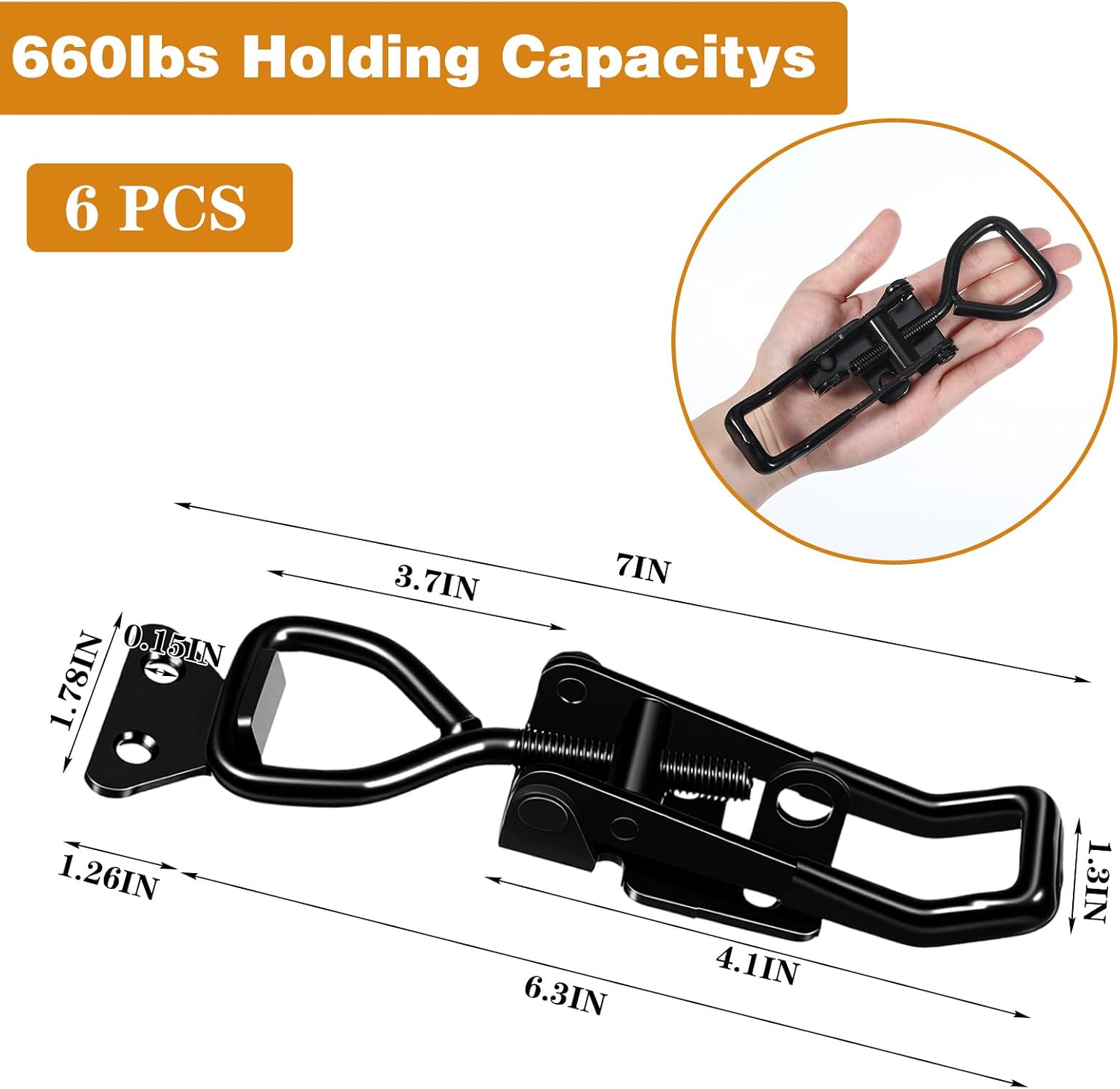 6 Packs Toggle Clamp Latch 300KG 600LBS Holding Capacity Pull Adjustable Quick Release Hasp Clamps Black Metal Toggle Latch Catch Set for Smoker Cabinet Boxes Case Trunk Jig