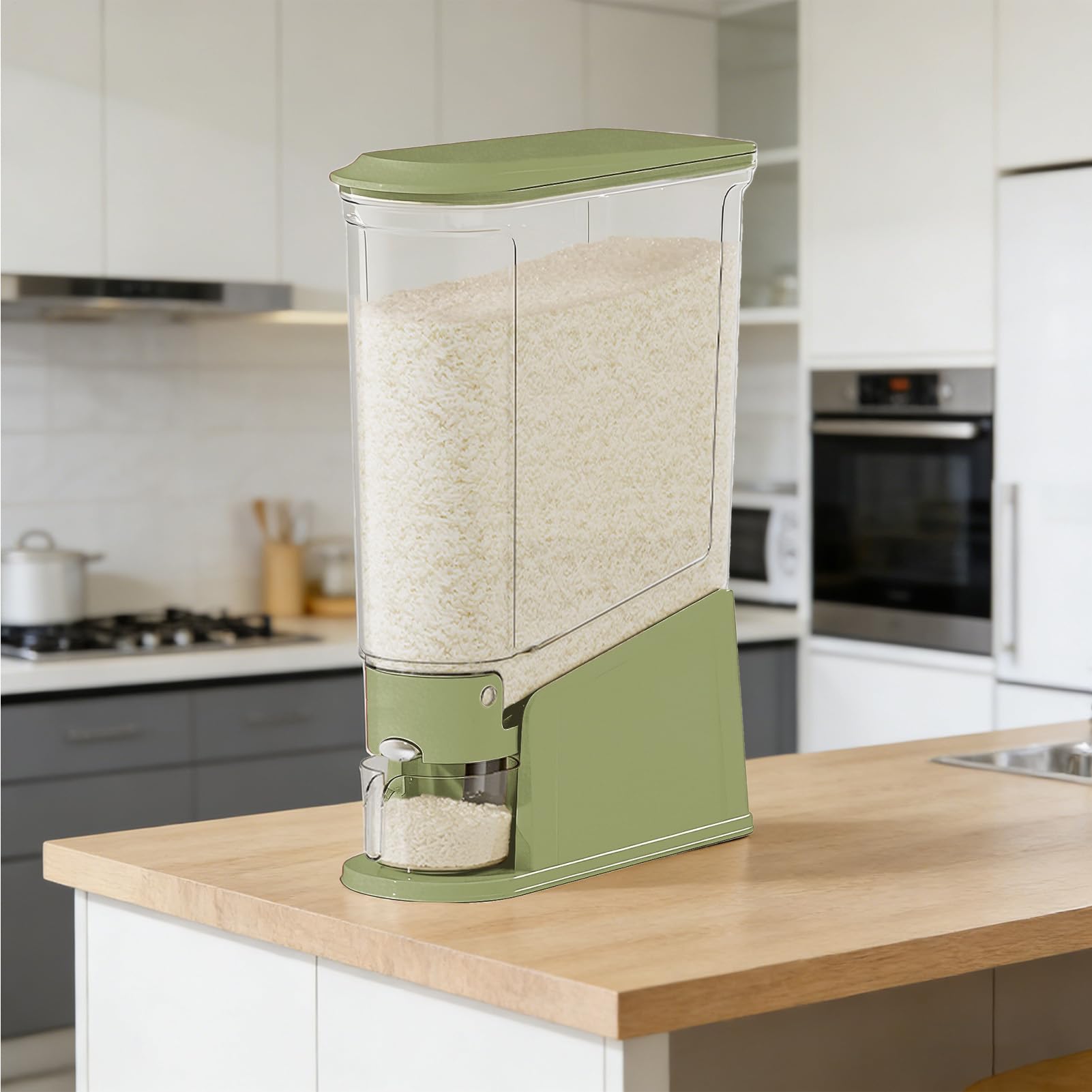 Dispenser di riso barattolo trasparente di grande capacità con tacchetto | Contenitore dispenser per riso e alimenti in casa, cucina, ristorante, per conservare alimenti secchi e animali domestici