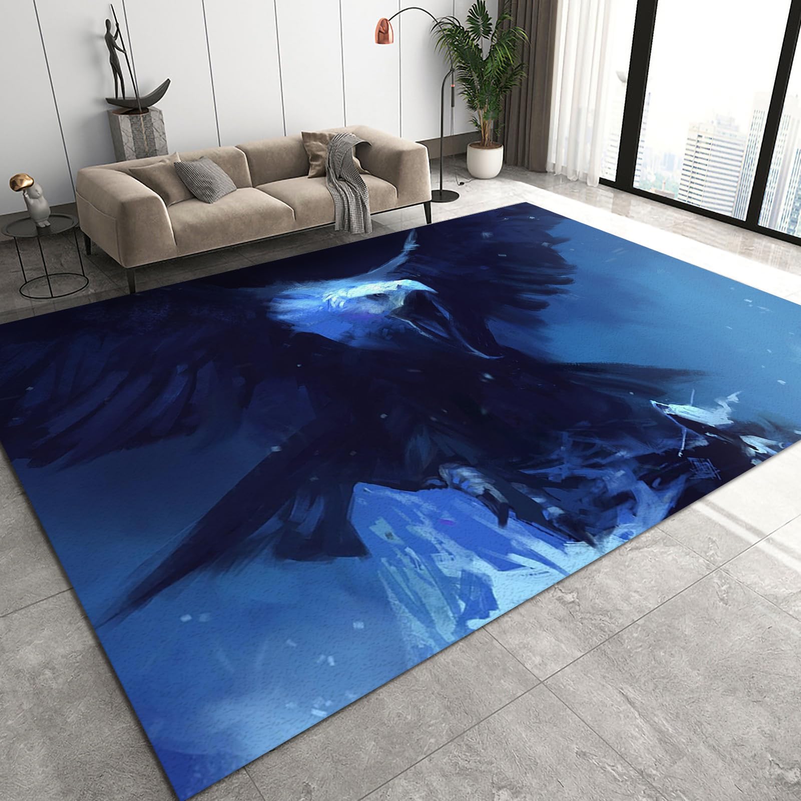 Blue Vulture Eagle Area Rugs, Simple Snow Mountain Doodle Animals Living Room Carpet, Carpet Mat Do Not Fade Pattern Clear Apply to Dining Room Children's Room,3×5ft/90 * 150cm