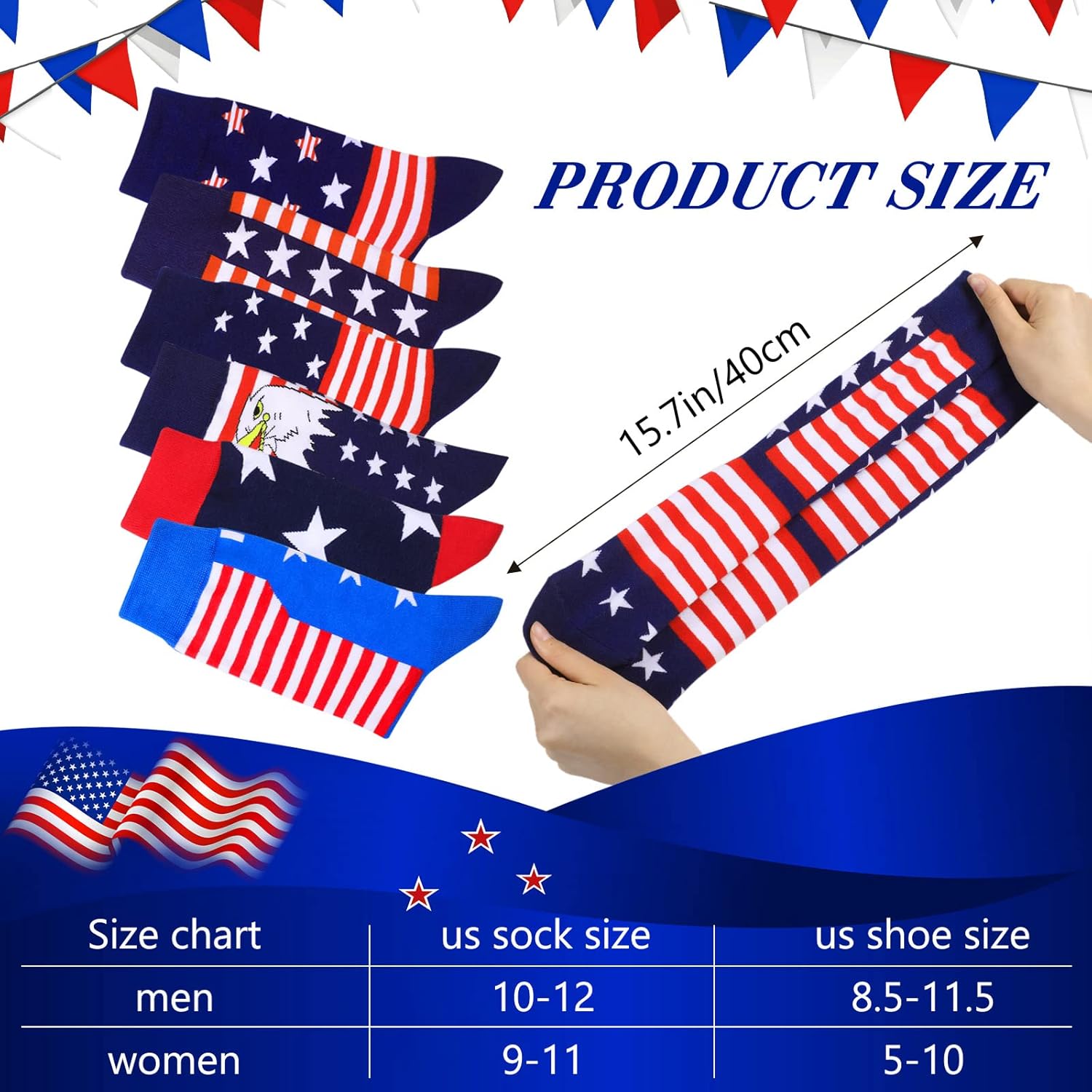 Tarpop 6 Pairs Veterans Day Patriotic Socks American Flag Star Stripes Unisex Socks Independence Day 4th of July Cotton Sock Gifts for Men's Women - Image 2