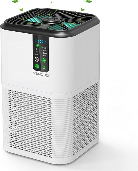 Air Purifiers for Home Large Room Up to 1750ft², Vendfo H13 HEPA Air Purifier for Bedroom with Auto Air Quality Monitor, Air Cleaner with Fragrance for Smoke Dust Pollen Pets Hair Odor, White Black