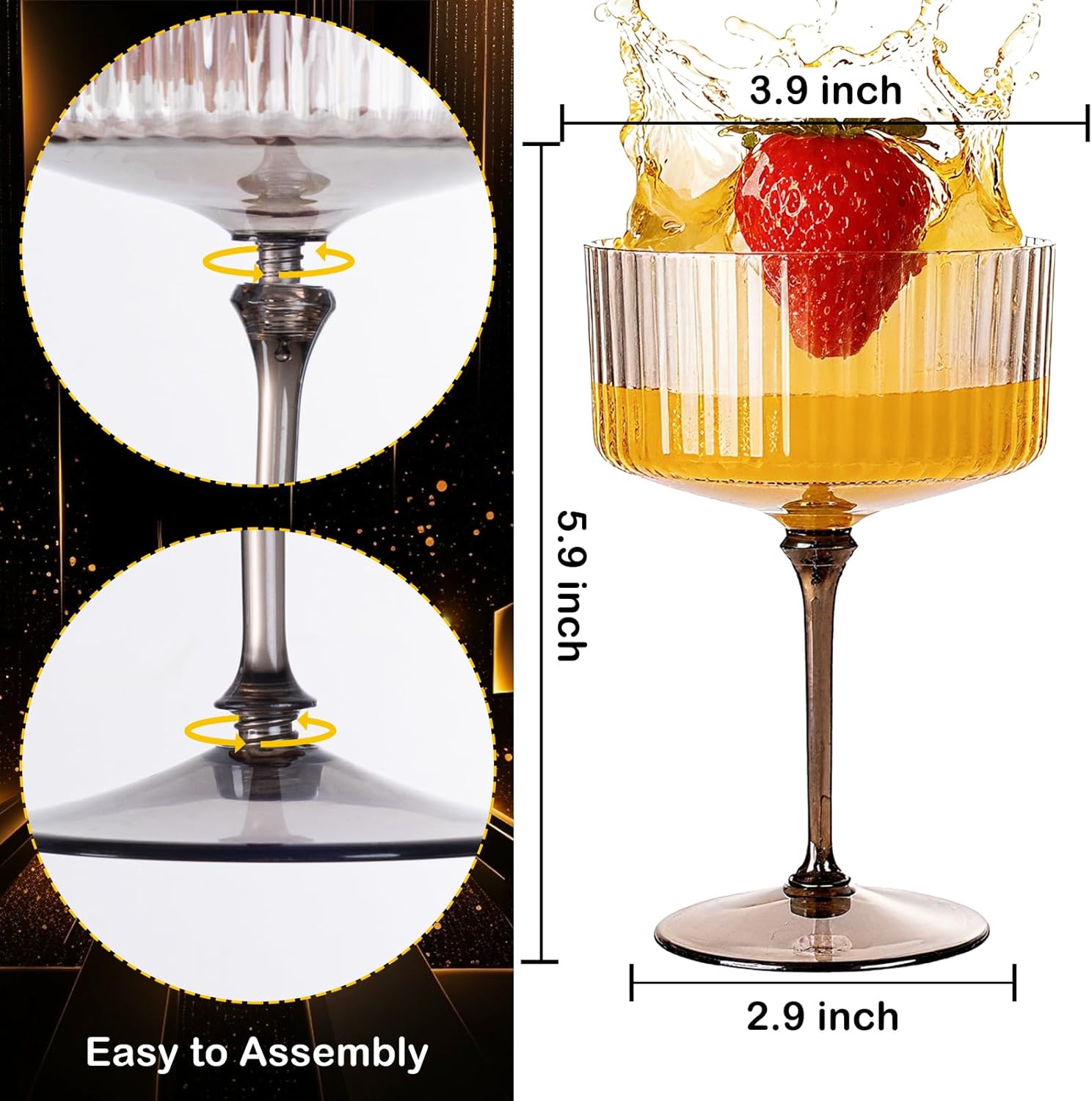 LIYH 20 Pcs Plastic Martini Glasses 10 Oz Clear Black Disposable Martini Glasses Cocktail Coupe Plastic Champagne Tower Disposable Wine Cups Perfect for Bar Cocktails Parties Wedding - Image 3