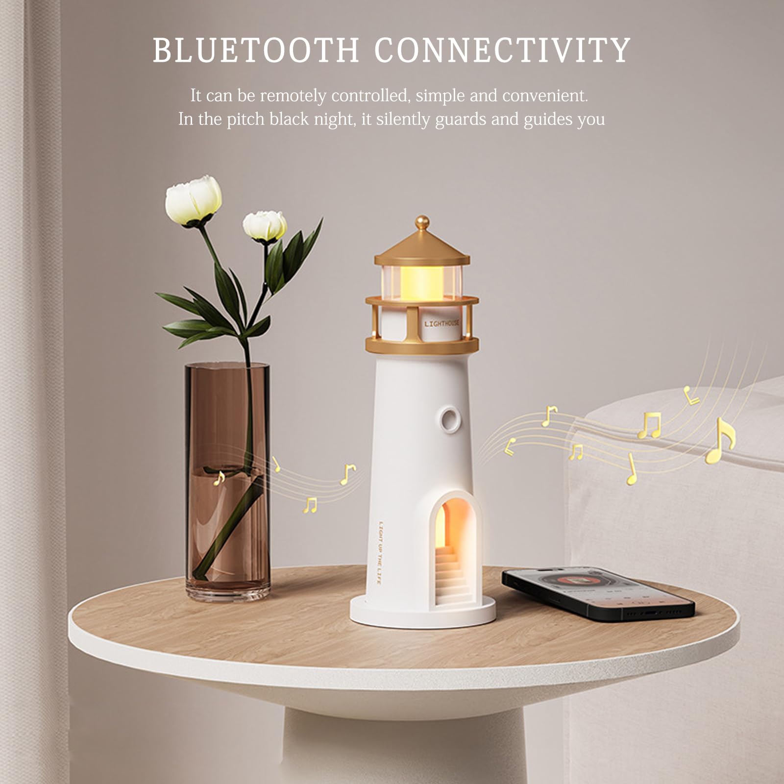 Faro Decorativo LED con Proyección, Luz Nocturna y Casa Iluminada, Control Remoto y Función Bluetooth para Niños, Adultos, Decoración de Habitaciones