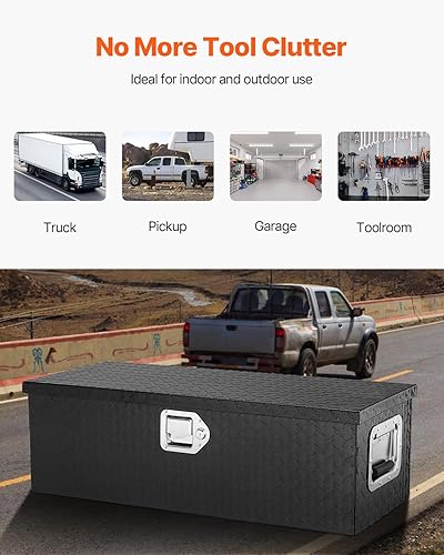 Miniatura 6 de VEVOR Caja de herramientas de aluminio para caja de camión, caja de herramientas de placa de diamante resistente de 30 pulgadas con asas laterales,
