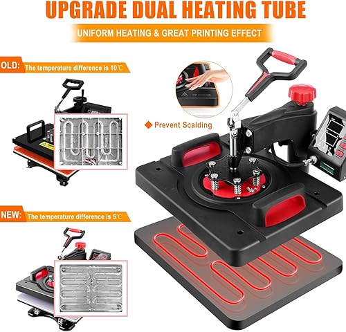 Miniatura 4 de Prensa de calor profesional, máquina de prensa de calor 8 en 1 para camisetas, máquina de prensa de camisas de 15 x 12 pulgadas, máquina de