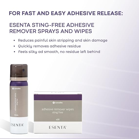 ConvaTec ESENTA Adhesive Remover Wipes for Around Stomas and Wounds, Sting Free, Alcohol Free, 25ct Box (Pack of 1)