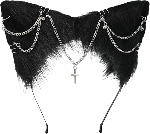 Accesorios de orejas de gato para cosplay, punk, gótico, cruz, orejas de gato, pinzas para la cabeza