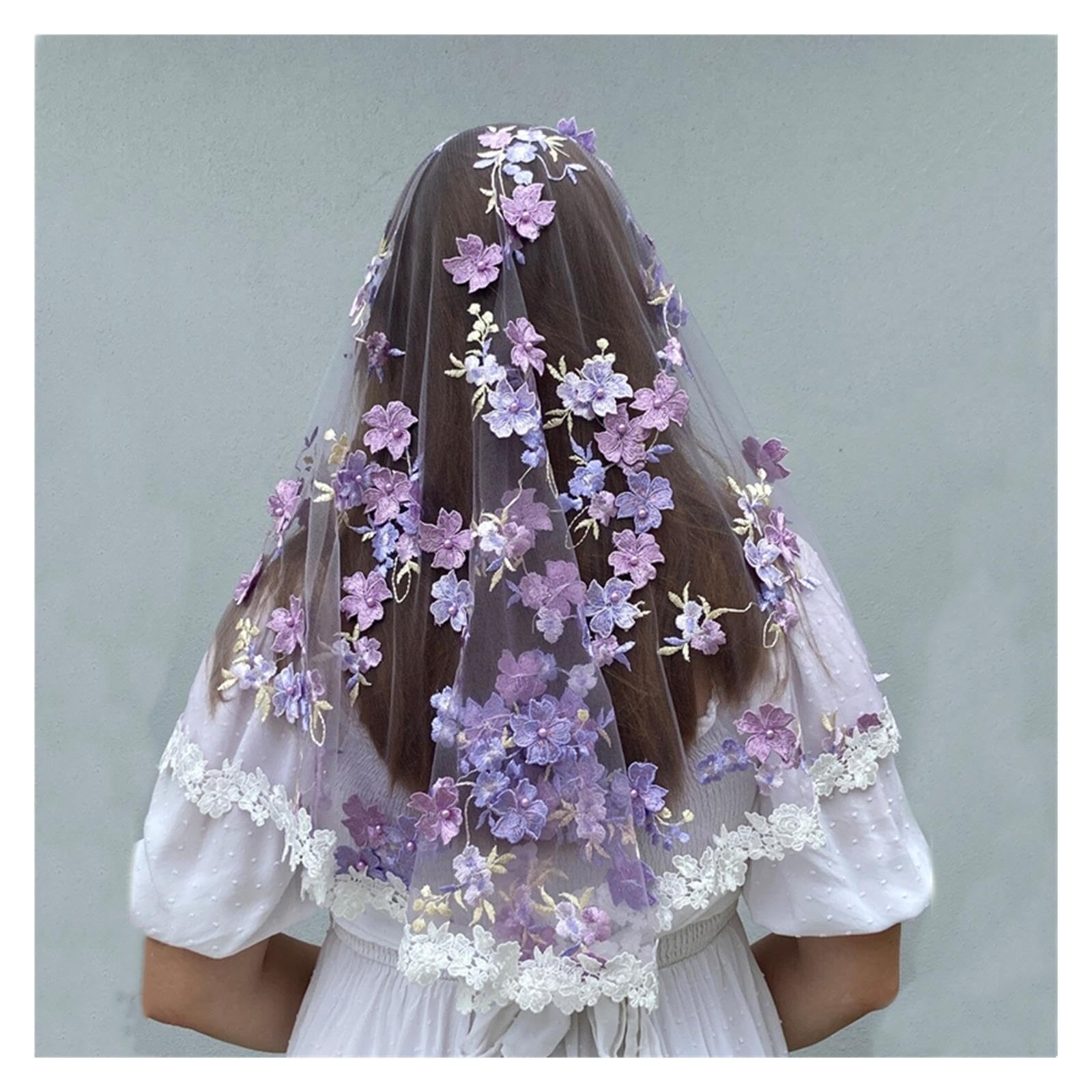 Velo floreale 3D lilla viola chiaro for fiori di perle
