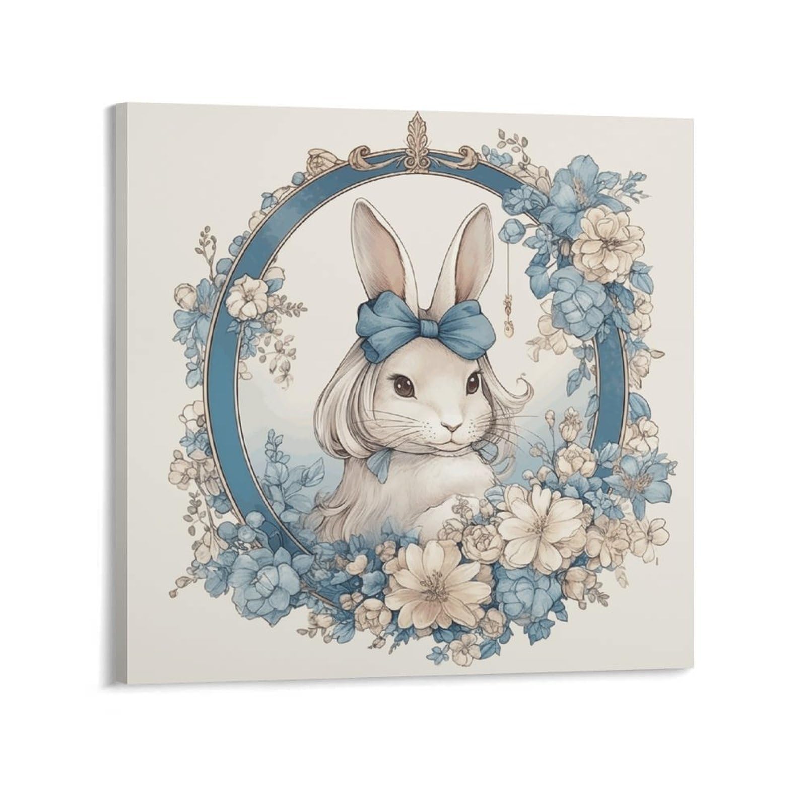 KLOPH Flowers And Rabbit Canvas Wall Art for Living Room 08x8inch Modern Artwork Painting for Bathroom Hanging Canvas Prints Aesthetic Wallart for Bedroom Kitchen Office Wall Decor