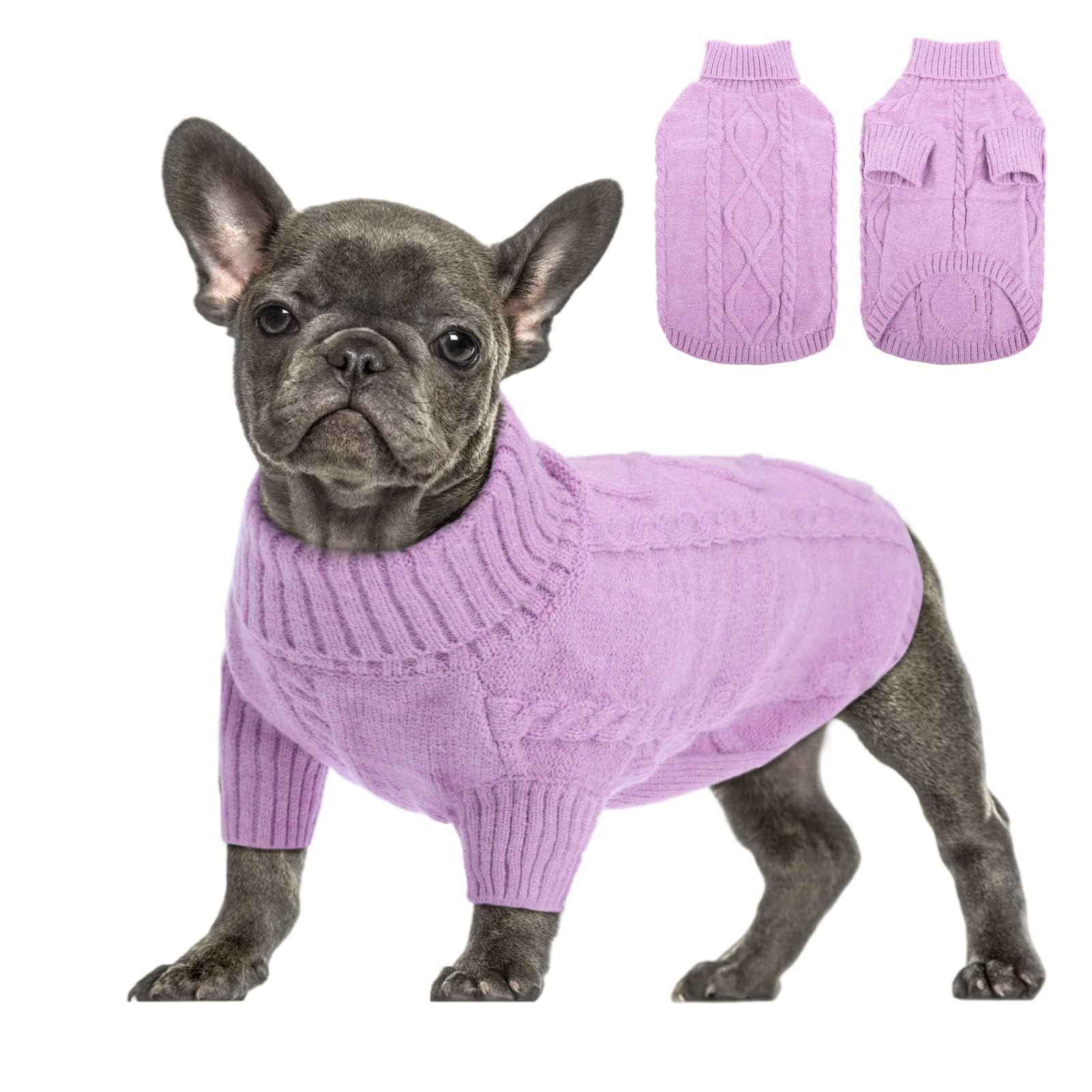 Queenmore Maglioncino Cane Taglia Grande Maglione Cane Bassotto Caldo Felpa Cane A Collo Alto Ritorto Vestiti per Cani Gatti Maglione Elastico per Bulldog Francese Barboncino Chihuahua, Lilla, L