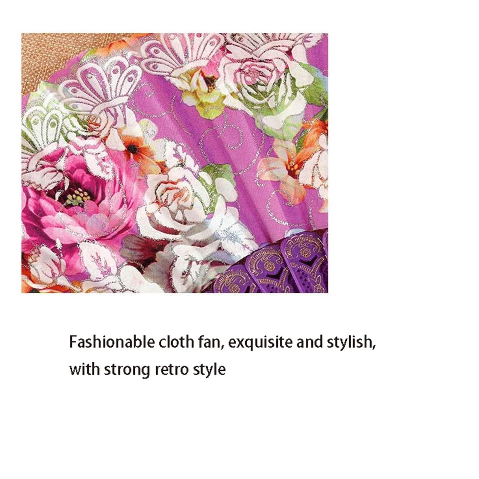 Abanico Plegable Abanicos de Mano Plegables Flor Rosa Abanico Plegable Chino/Ese Abanico Plegable Accesorios de Baile Nupcial Regalo de Boda Portátil() (Noir Talla única)