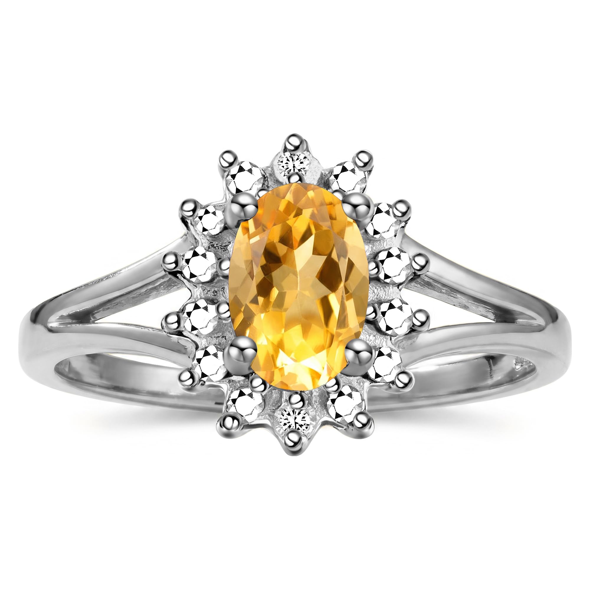Rylos Halo Ring: Diamond Birthstone with 6X4MM Oval Gemstone - Women's Jewelry in Sterling Silver - Stunning Diamond Ring Sizes 5-10