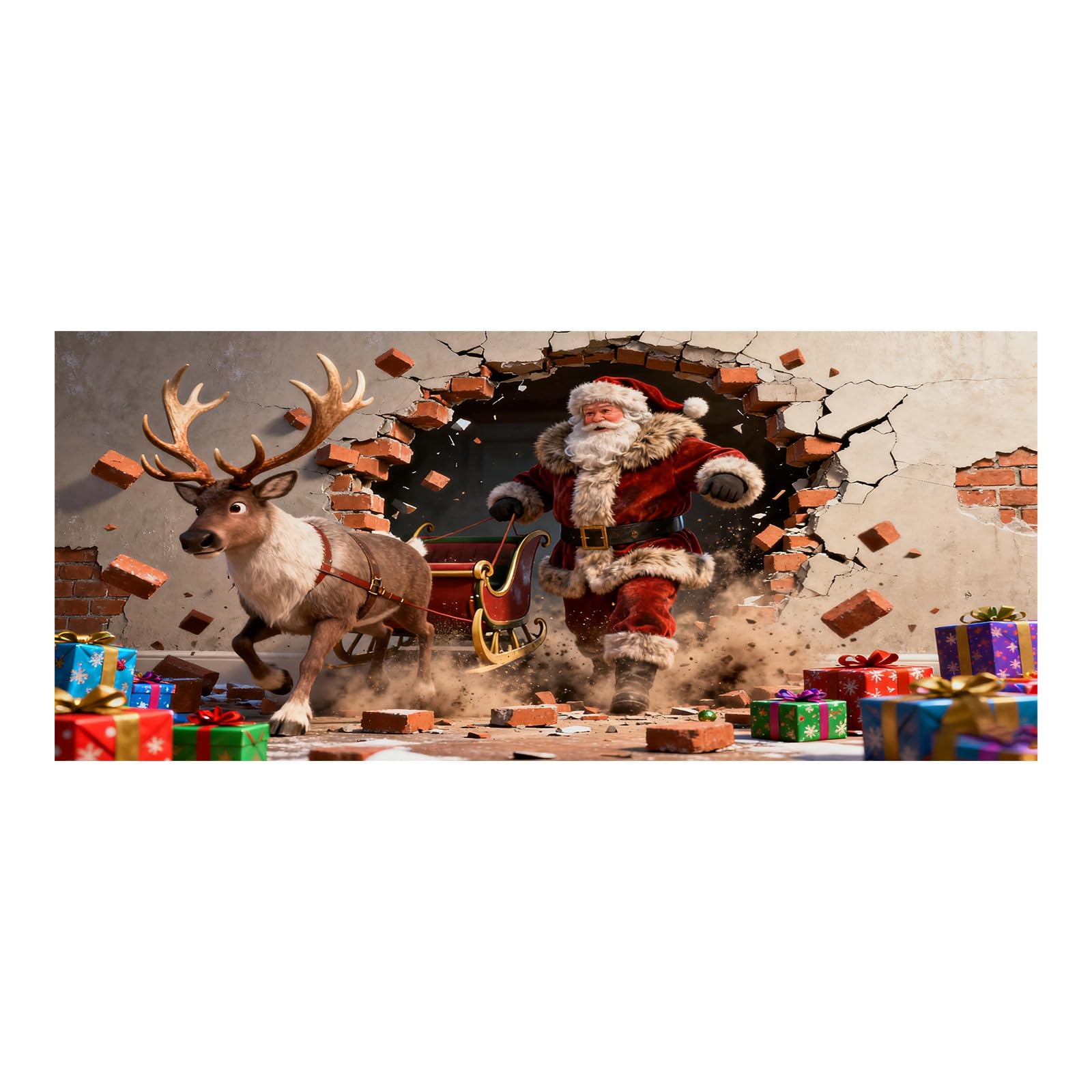 292 - Cartel de felicitaciones con texto en inglés «The Merry Christmas Christmas The Background Party Santa», fotografía de Papá Noel, fondo de puerta de garaje, decoración