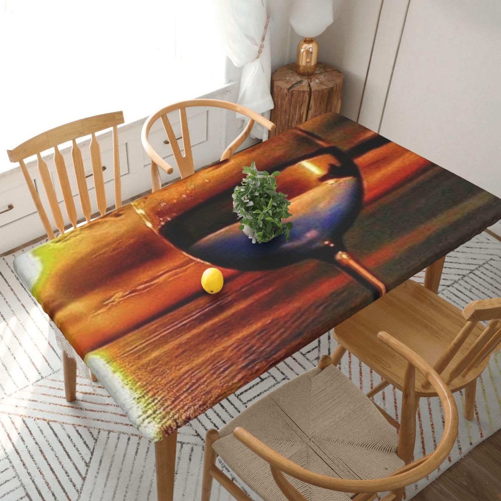 BNVSADC Sunset Wine Glass Printed 5FT Tablecloth Polyester Kitchen Water Resistant Table Cloth Dining Table Decoration Table Covers, 152x76 CM