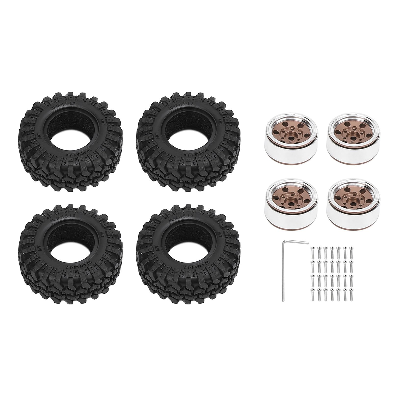 Beadlock 1.0 Jante avec pneus, moyeu de roue Beadlock de voiture télécommandée, jante en alliage d'aluminium Beadlock pour voiture sur chenilles télécommandée 1/24, design à 6 trous avec stabilité et