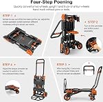 330LB Folding Hand Truck Heavy Duty Carrying, Combination of Four Wheels and Two Wheels Convertible Dolly Cart with Retractable Handle Dolly for Moving Office Carts(Orange)