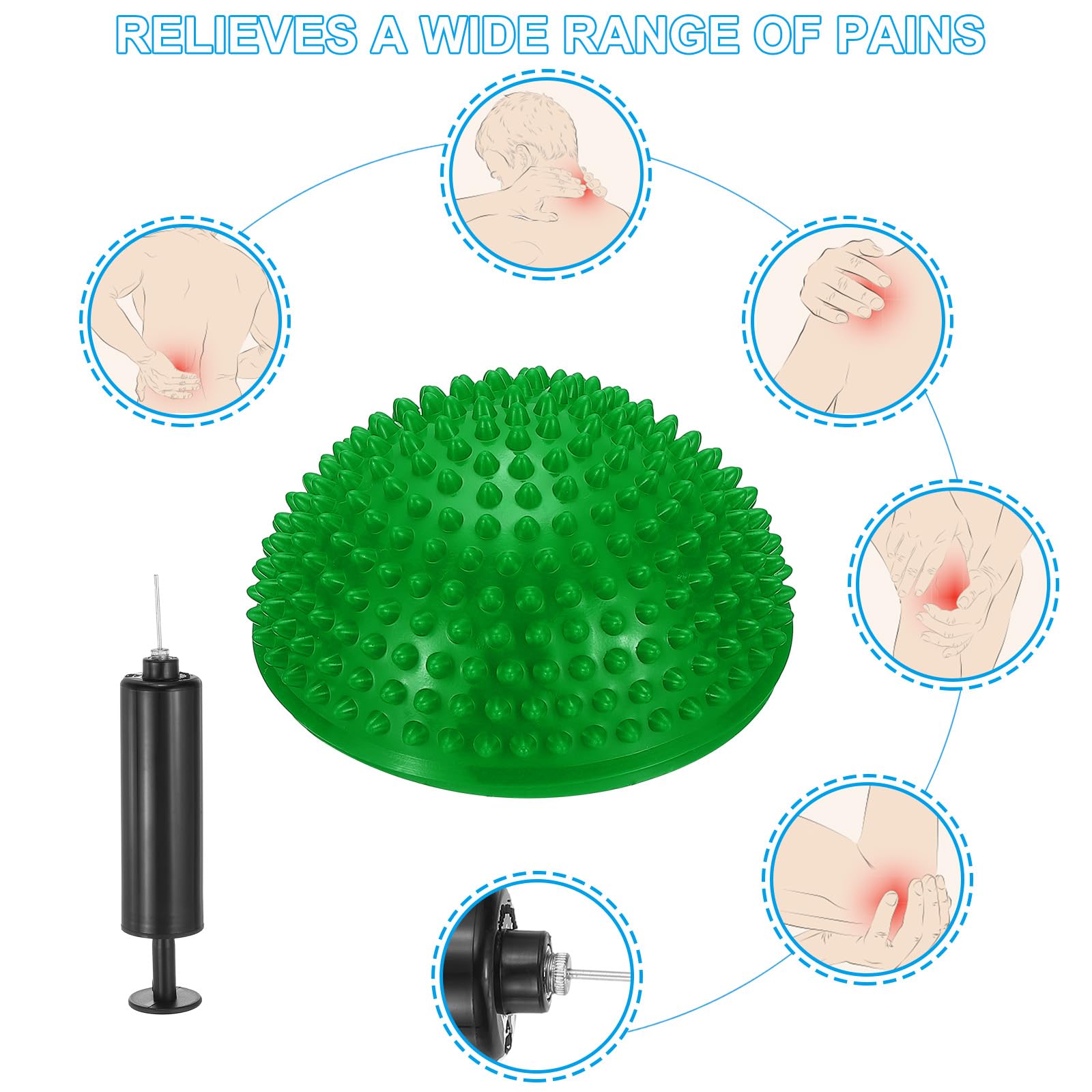 PATIKIL 2 Pcs Half Spiky Domes Balance Pods, Balance Trainer Dots with Hand Pump, Green, PVC, 17x8 cm / 6.7x3.1 Inch, Adult - Image 4
