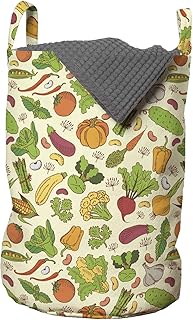 Ambesonne Vegetable Art Laundry Bag, Cooking Eggplant Pepper Corn Beans Season Cuisine Food Art Themed Print, Hamper Basket with Handles Drawstring Closure for Laundromats, 13" x 19", Multicolor