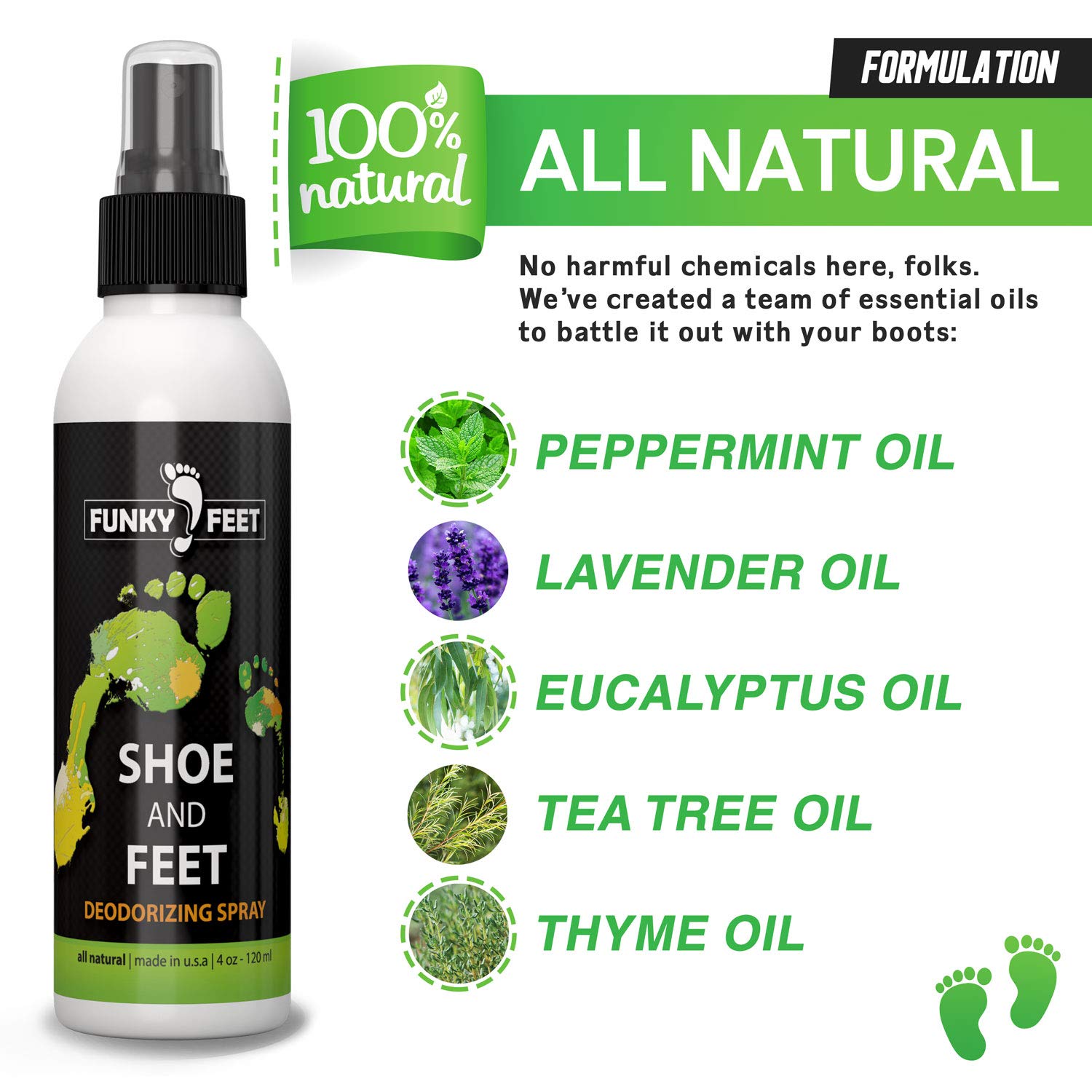 Funky Feet Foot Odor Spray - Shoe Spray Deodorizer & Odor Eliminator - No More Embarrassing Sneaker Smell - All Natural Foot Freshener with Tea Tree Oil & other Pure Odor Eaters for Shoes : Health & Household