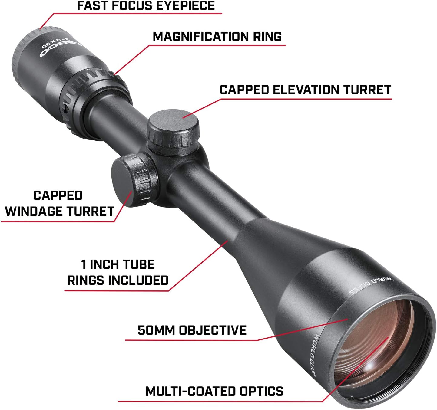 TASCO World Class 3-9X50 30/30 Duplex W/Rings RIFLESCOPE