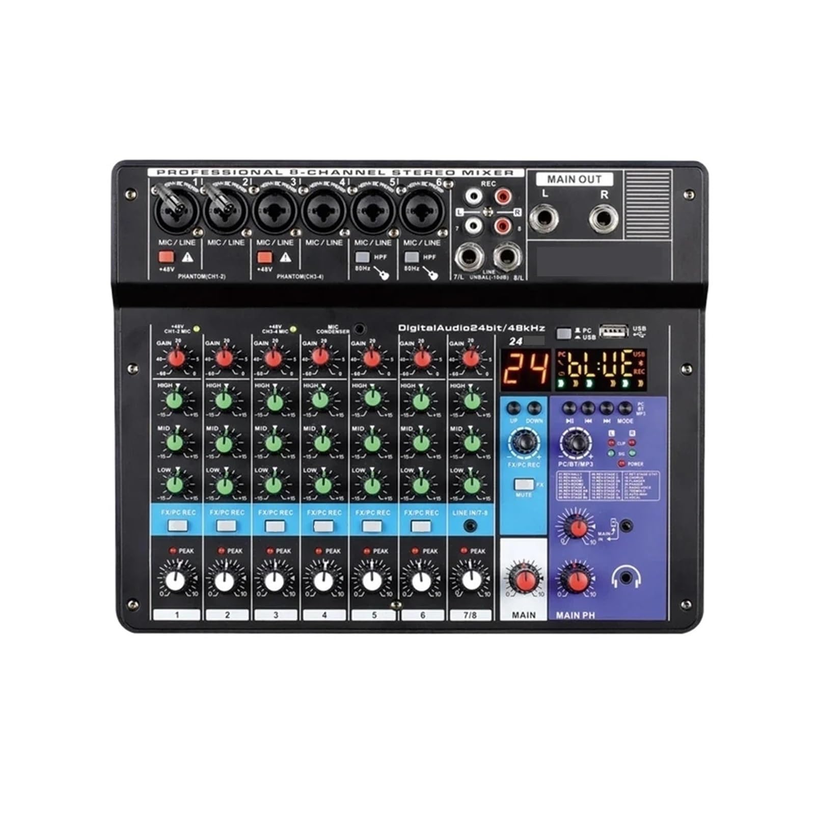 Mixer audio, Mixer Audio Professionale Portatile A 8 Canali, 2 Pezzi, Console Di Missaggio, MP3 Digitale, Ingresso Computer,PC, studio di registrazione e giochi