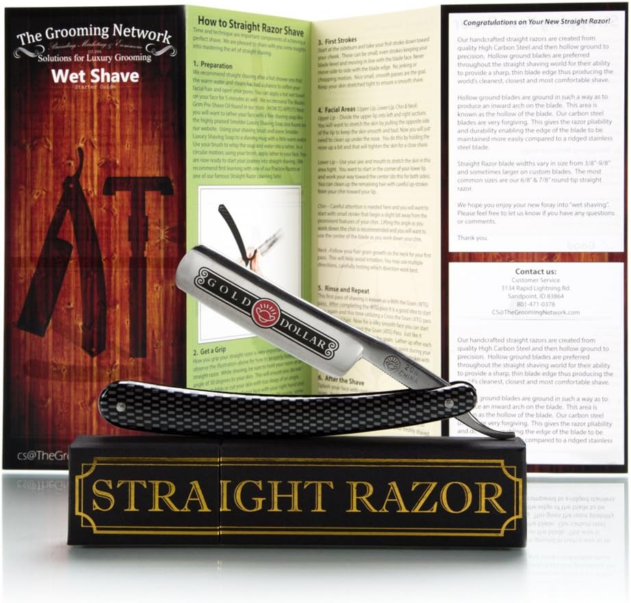 Gold Dollar โ Shave Ready Straight Razor (6/8โ, Round Tip, Carbon Steel)