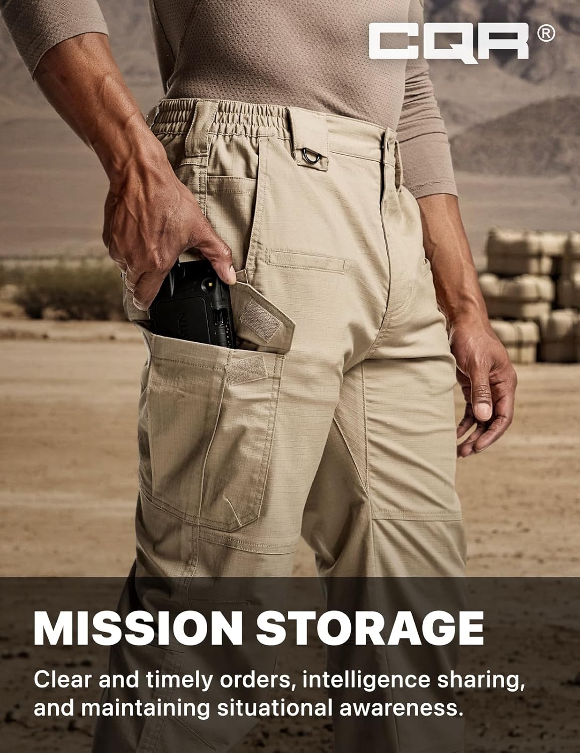 CQR Men's Flex Stretch Tactical Pants, Water Resistant Ripstop Cargo Pants, Lightweight EDC Outdoor Work Hiking Pants - Image 5