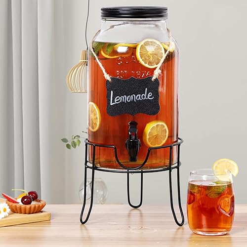 Miniatura 6 de Dispensadores de bebidas de vidrio de 1.5 galones para fiestas, dispensadores de bebidas de hielo con soporte, dispensador de agua de vidrio con