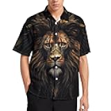 Men's Lion King Hawaiian Shirts Lion Print Summer Button Down Short Sleeve Beach Shirt