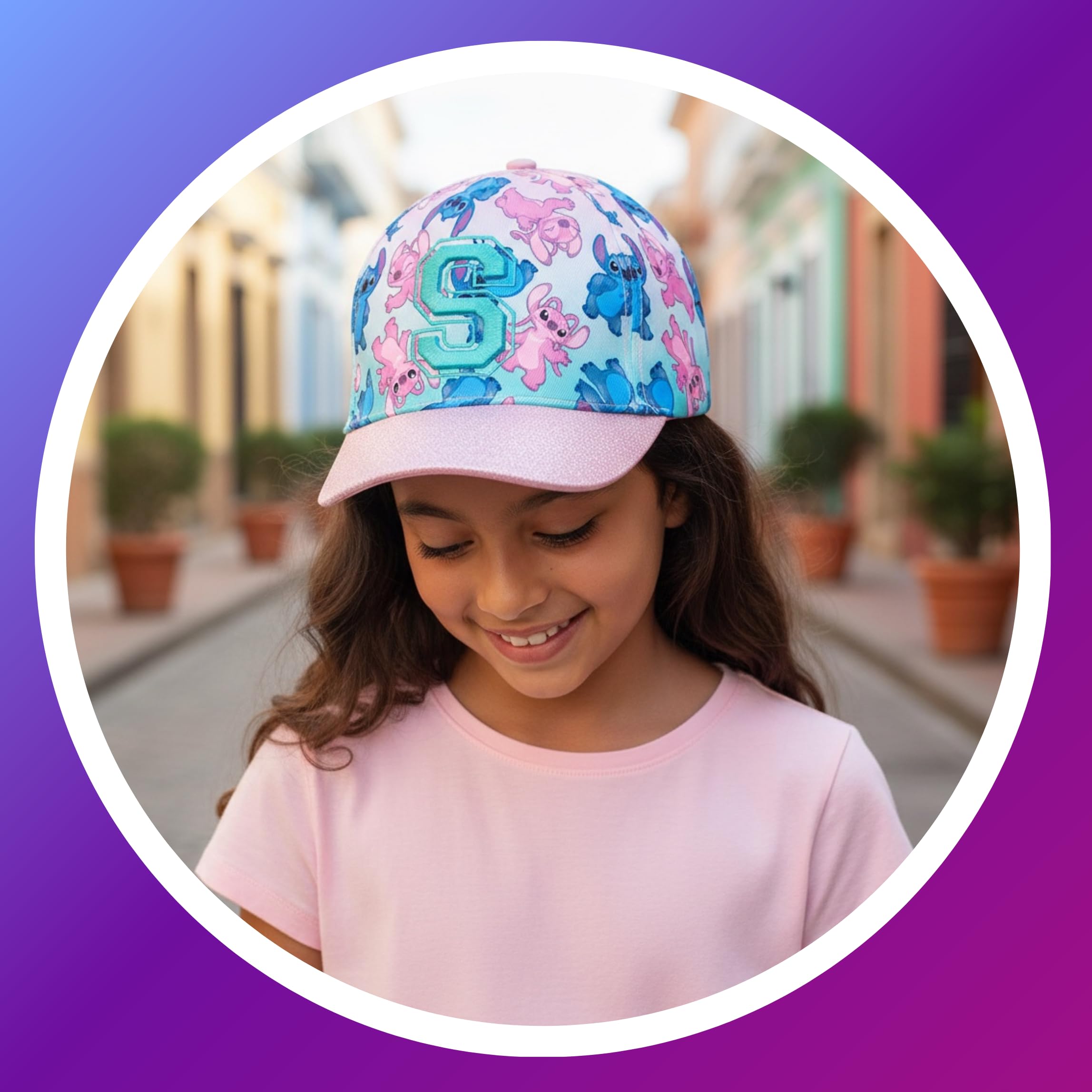 Disney Stitch y Angel Gorro para Niñas, Gorra de Beisbol Purpurina 3D, Gorra de Verano Infantil