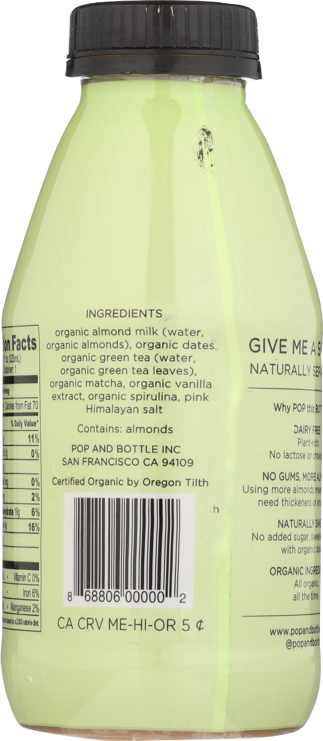Pop And Bottle Lattee Almond Milk Matcha Green Tea Organic 11 Fl Oz — view 3