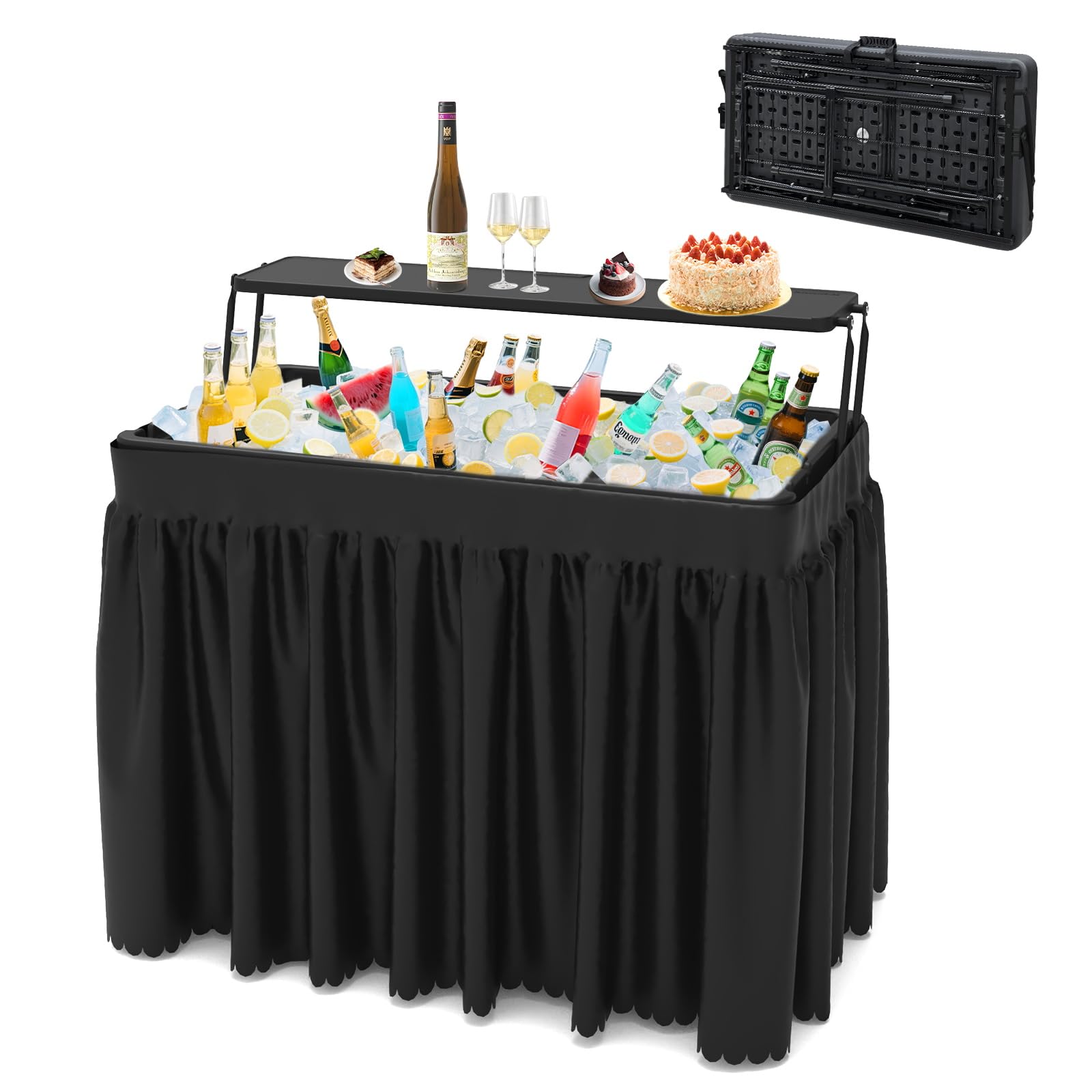 Photo 1 of ** used ** SHAREWIN Double-Layer Ice Cooler Folding Table, Party Chilling Table with Drain and Detachable Black Skirt to Keep Drinks Cool for Weddings, Outdoor, Picnics, Pool Parties