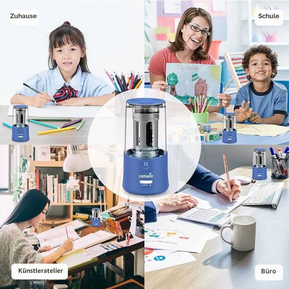 Elektrischer Bleistiftspitzer für Buntstifte, schneller Anspitzer für 6–12 mm Bleistifte, robust, für Büro, Schule, Klassenzimmer, Zuhause, tragbar, Auto-Stop