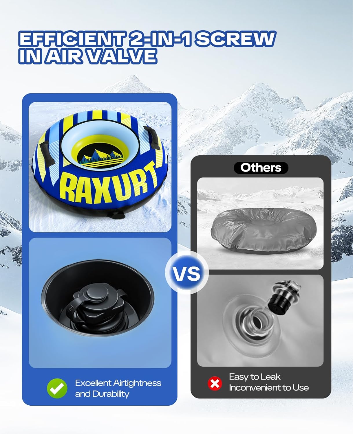 Raxurt Heavy Duty Snow Tube with Premium Canvas Cover, Inflatable Snow Sled for Kids and Adults, Thickened Bottom with Towable Pull Ring, Sledding Winter Outdoor Fun Toys
