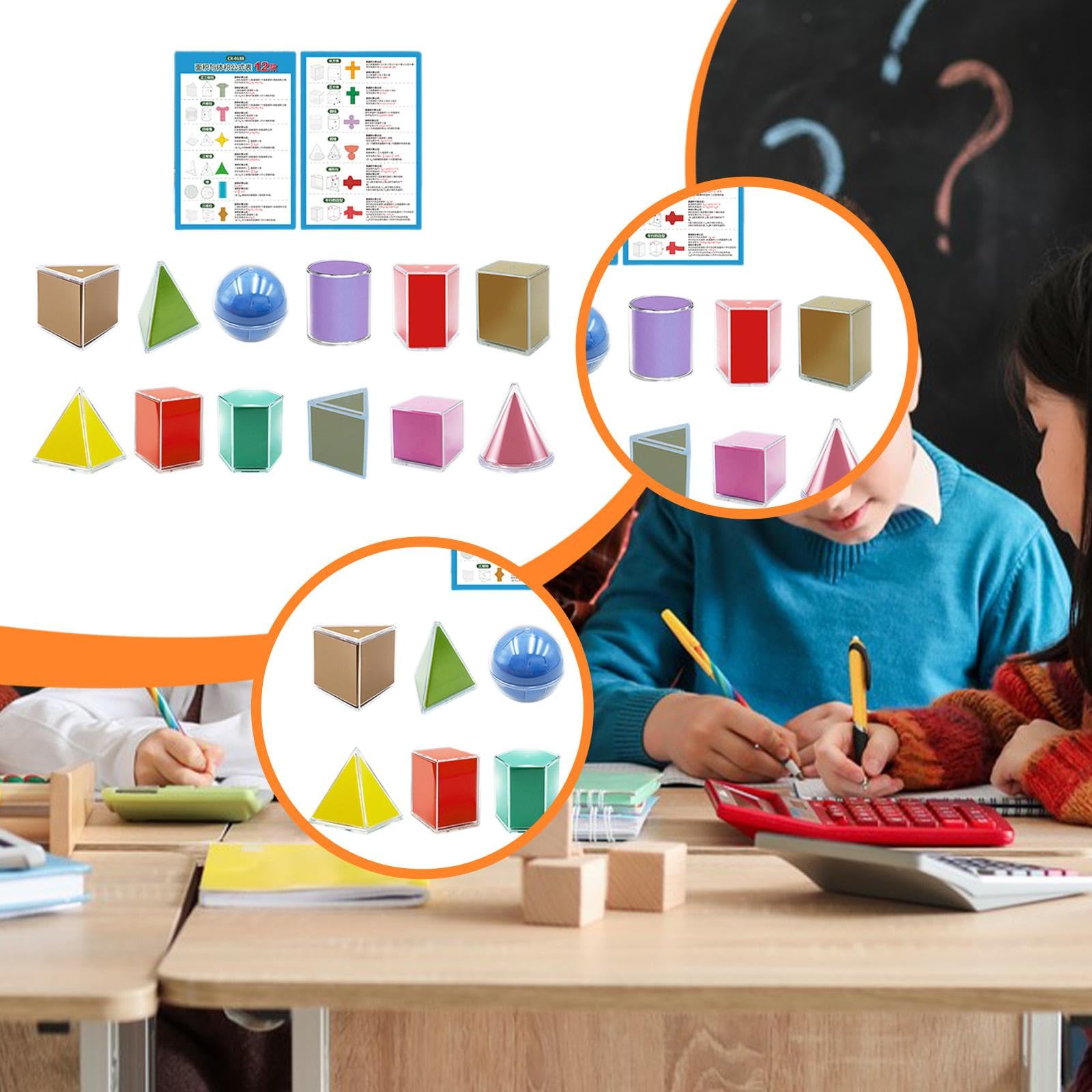 Oshhni 12 Formes Géométriques Pliables, Kit de Géométrie 3D à Construire | Jouets Éducatifs avec Tableau de Formules, Fournitures Scolaires, Accessoire d'Enseignement pour Mathématiques