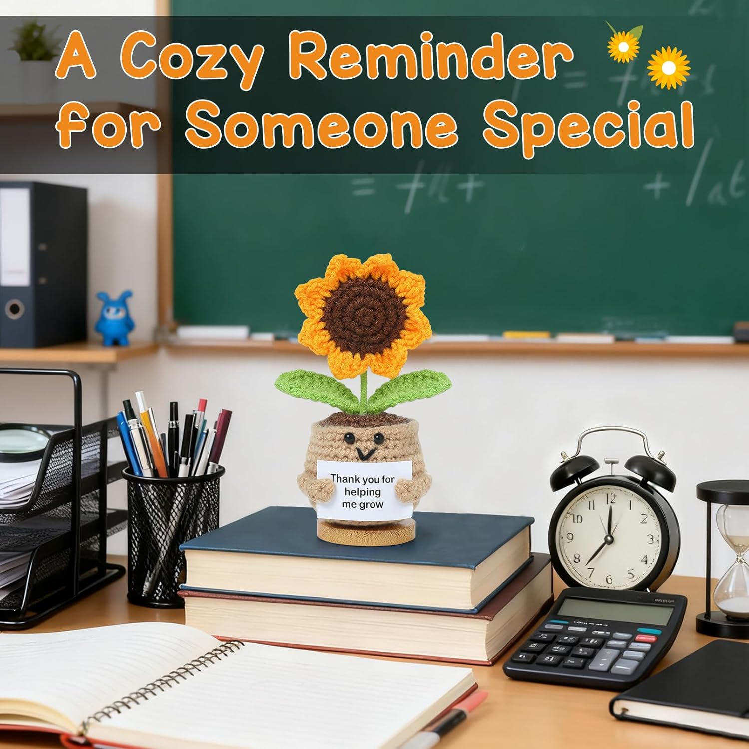 Sunflower Teacher Appreciation Gifts, Thank You Gifts for Women, Handmade Positive Emotional Support Crochet Plant with Card Teacher Appreciation Week, Graduation - Sunflower/Rose - Image 4