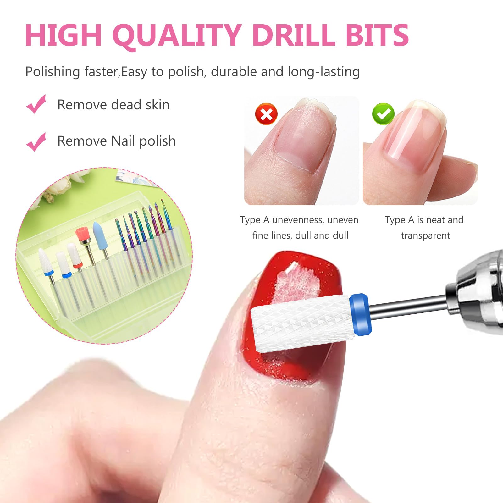 13 PzPunte Fresa Unghie Professionale, Punte Fresa per Unghie da 3/32": 3 punte in carburo di tungsteno, 3 puntes in ceramica, 6 puntes in metallo e 1 pennello, per unghies in gel acrilico manicure