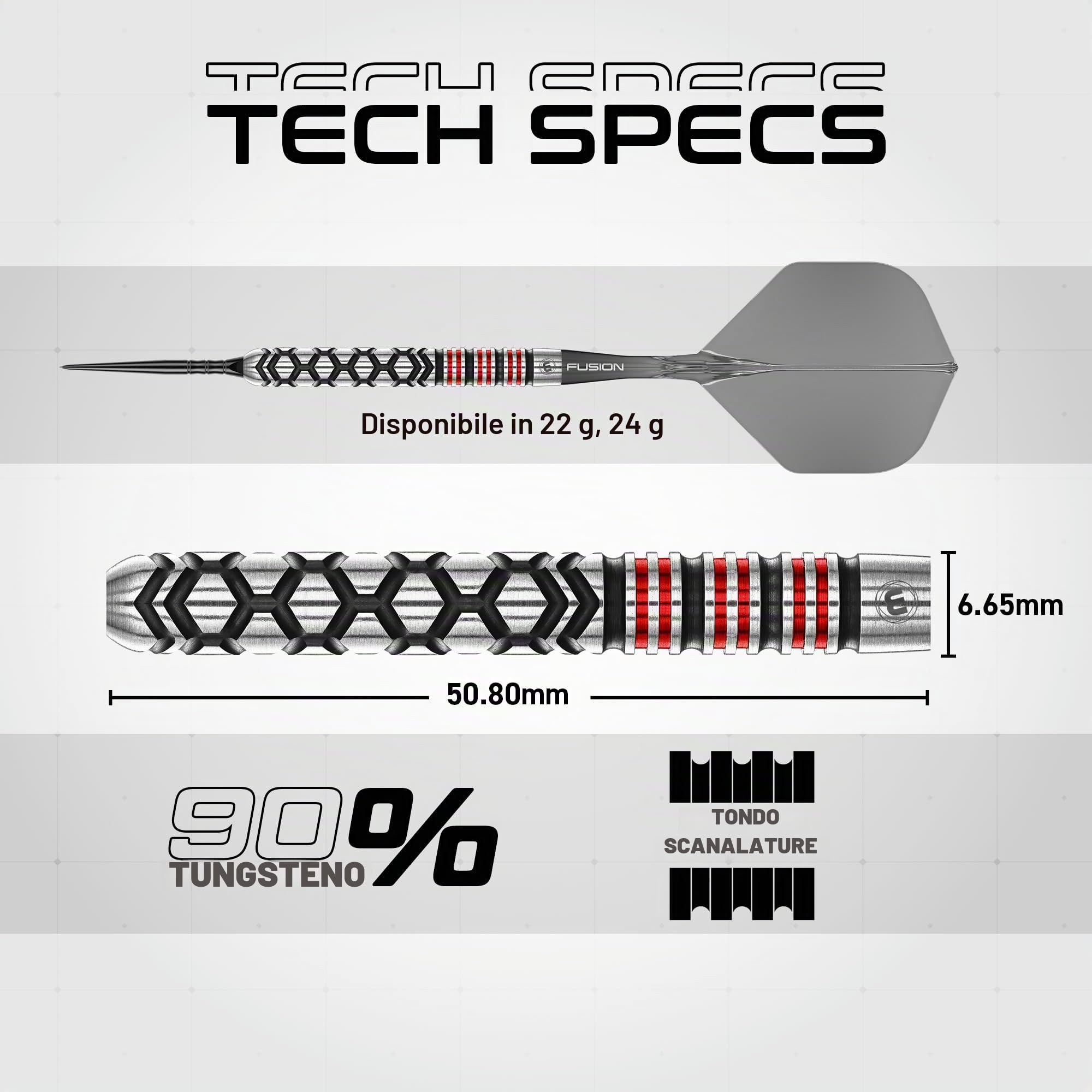 WINMAU Darts-Fornax – Set di freccette professionali al 90% in tungsteno, tecnologia Switch Point, fusti paralleli neri e rossi, 2 punti intercambiabili (onda e liscia), sistema di cambio rapido |