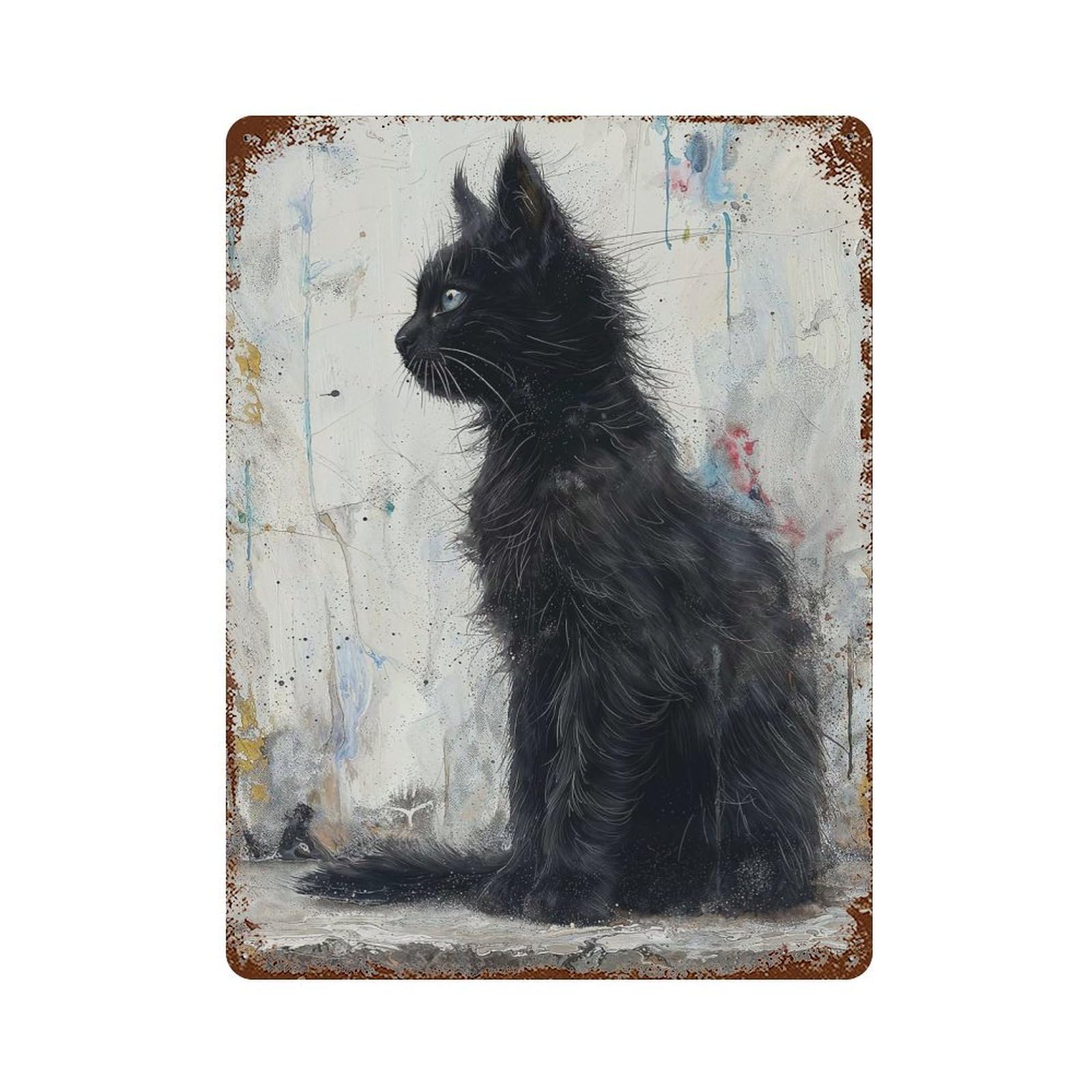 Rust Effect Noir Feline Grace Vintage Rust Metal Sign 15.7"x11.8", Vintage Wall Decor for Garage, Bar And Workshop Decor