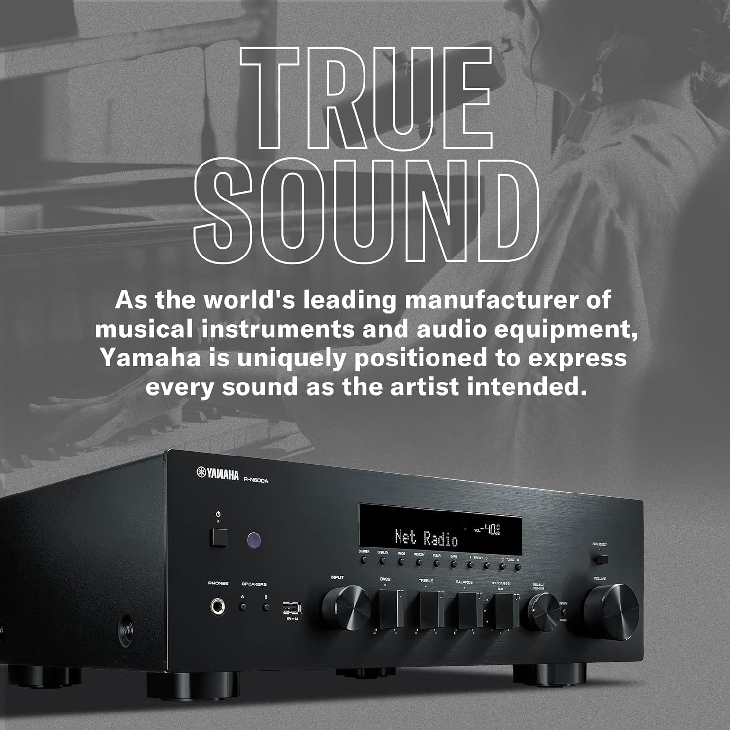 Yamaha R-N600A Ampli-tuner Hi-Fi réseau, Wi-Fi, AirPlay 2, Bluetooth, convertisseur N/A SABRE, TUNER DAB/DAB+, MusicCast avec de nombreux services de streaming, gris