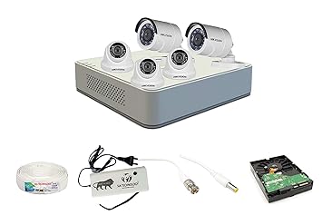 Hikvision 2MP 8 Ch HD DVR & 2MP 3 Dome -2 Bullet Camera HD Combo kit, Include All Require Accessories for 5 Camera Installation