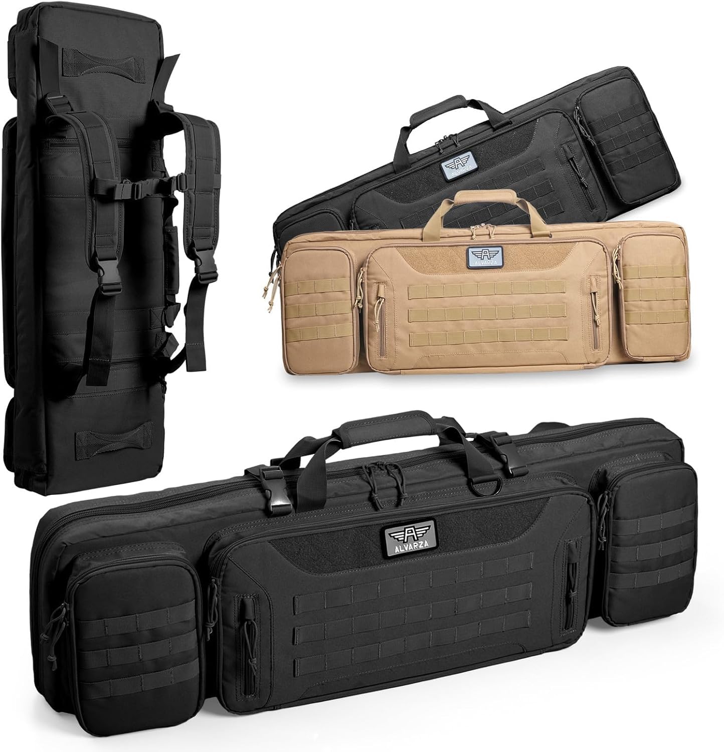 36" 42" 48" Double Long Gun Bag Nylon 1000D Soft Case Backpack Rifle Shotgun Pistol Transportation for Hunting Shooting Range, Firearm Transportation with Lockable Zipper and Molle System