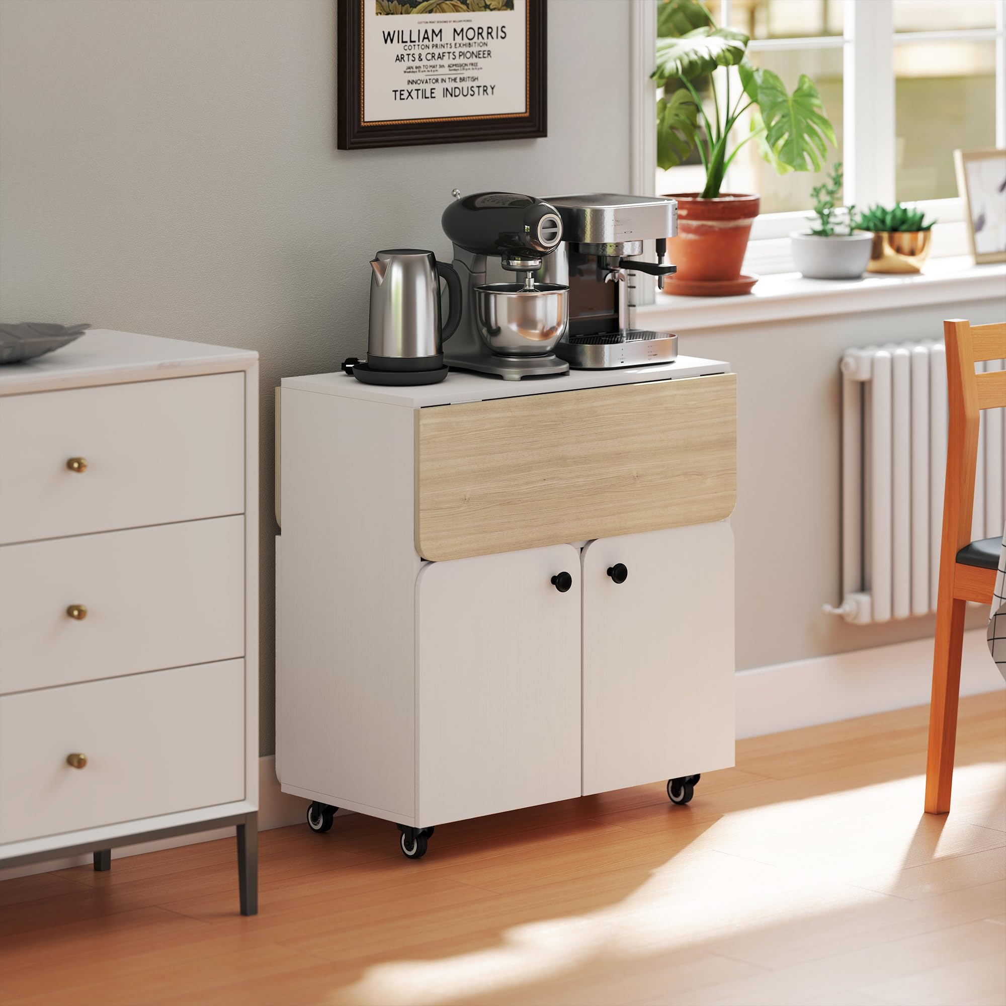 HOMCOM Table à Manger Pliante sur roulettes Étagère 70x83x75 cm Blanc