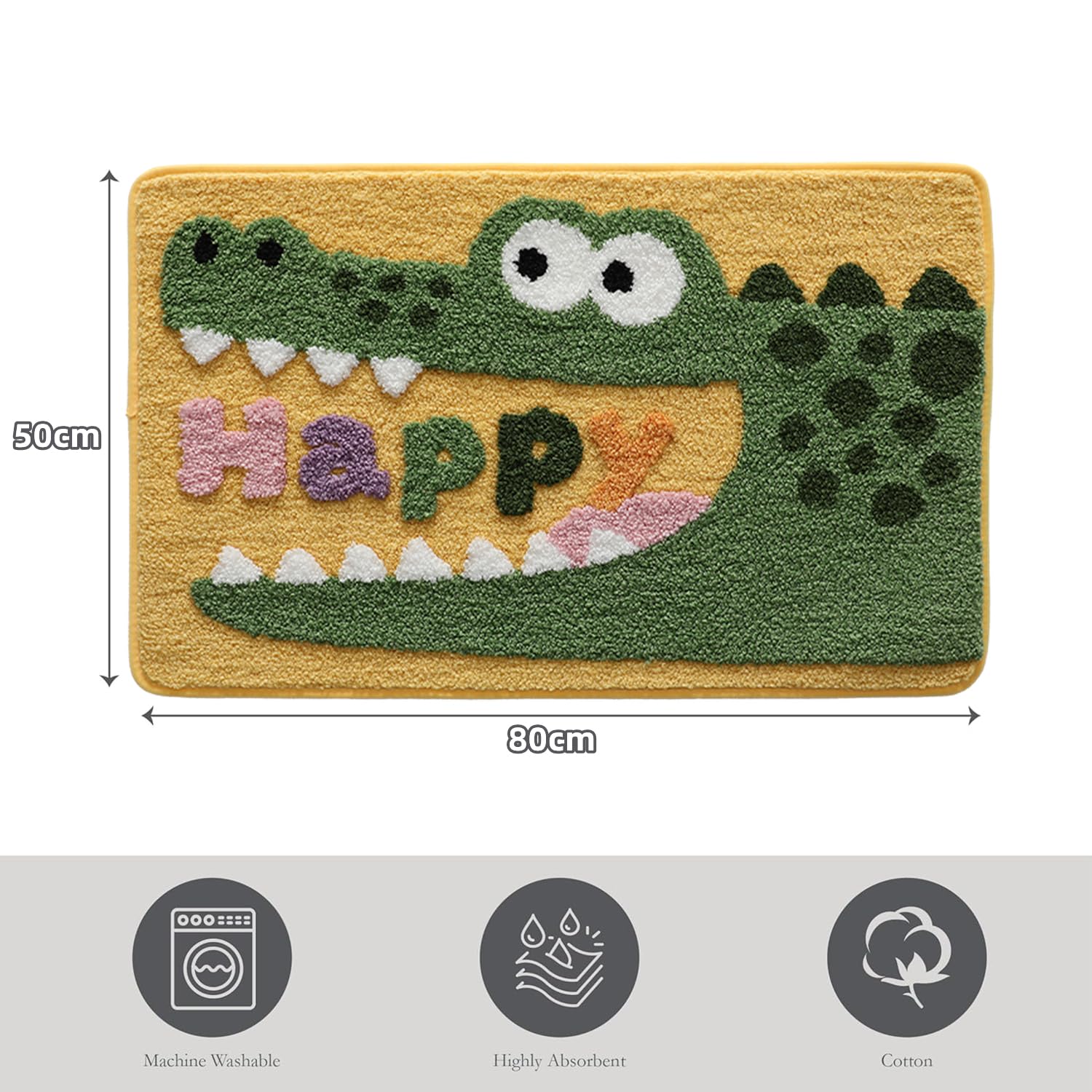 Alfombra de Baño de Animales Antideslizante, Alfombrilla de Baño Absorbente, Alfombra de Baño Lavable a Máquina con Microfibras Suaves de Agua para Estar,Bañera,Ducha y Baño (Cocodrilo, 50x80cm)