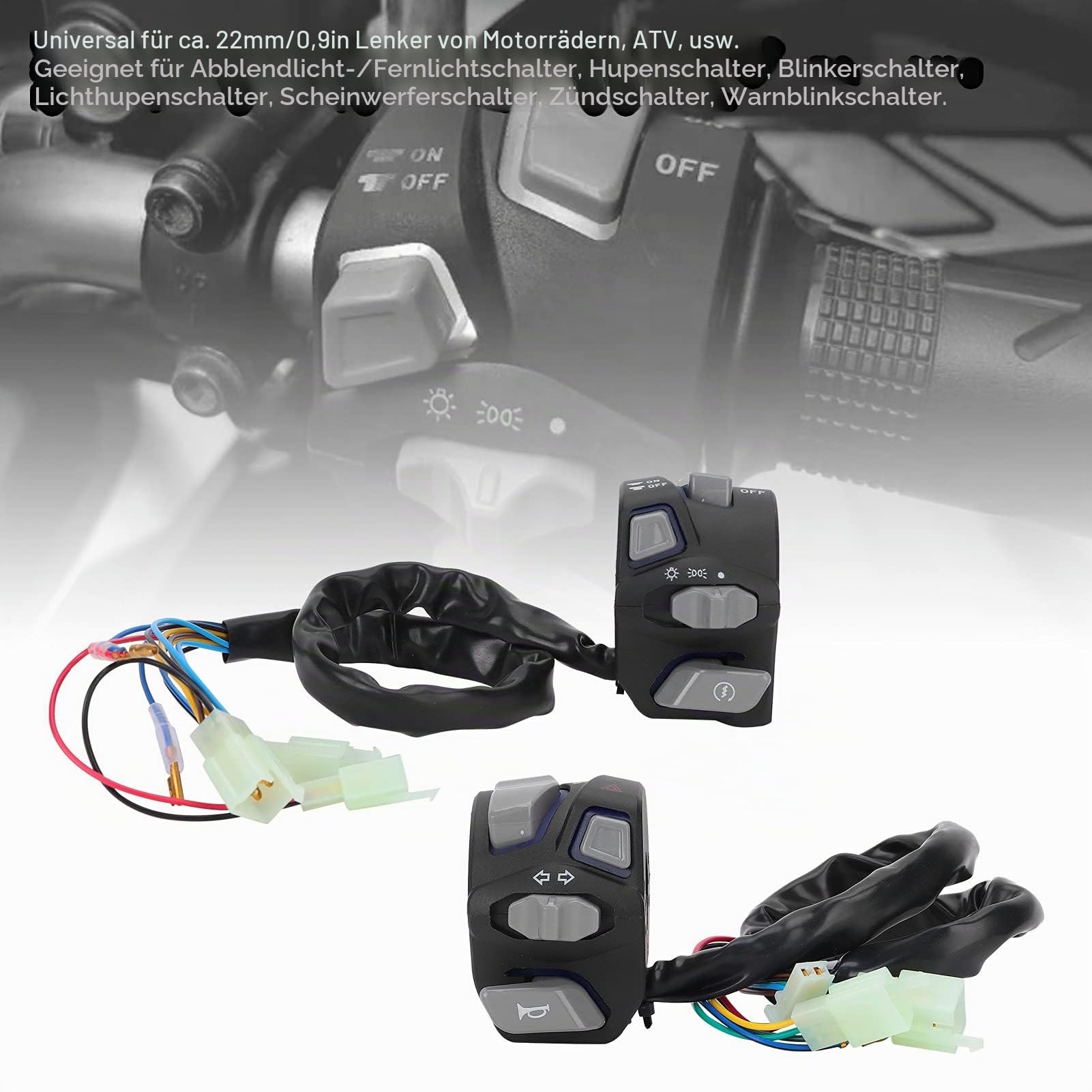 22mm Motorrad Lenker Schalter Wasserdicht Universal für Blinker Licht & Hupe