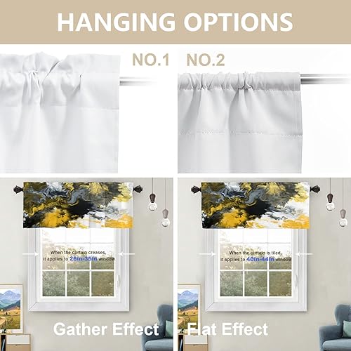 Miniatura 4 de BaoNews Cenefas de cocina abstractas con patrón de agua amarillo para ventanas, cortinas opacas de poliéster multicapa para cocina, dormitorio,