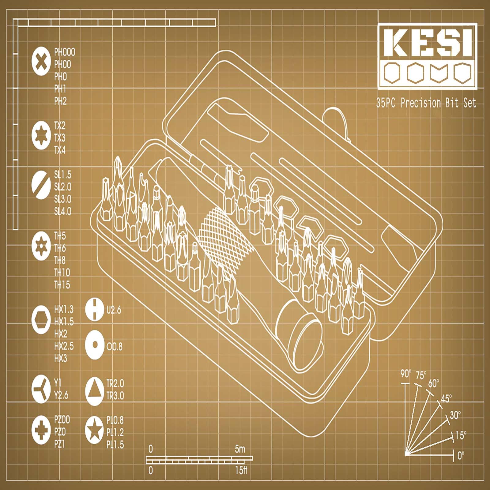 KESI Zestaw bitów Torx Tool 35-częściowy, grzechotka 2 w 1, elastyczna głowica blokująca, z 34-częściowym precyzyjnym uchwytem magnetycznym do bitów S2 i kompaktową metalową obudową, wielofunkcyjny,
